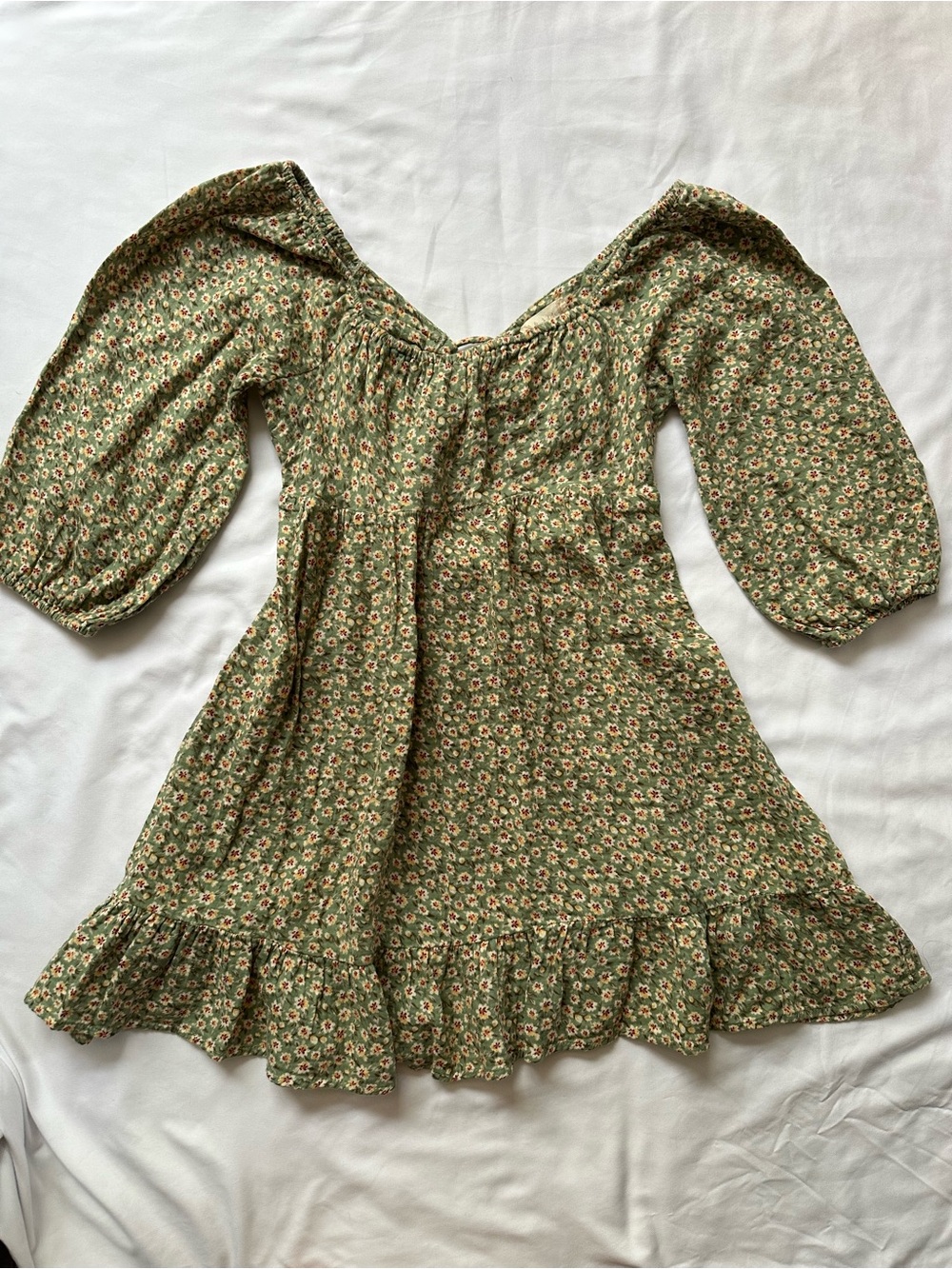 Altar'd State Green and Yellow Floral Puff-Sleeve Dress